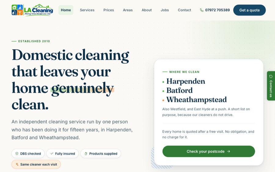 Screenshot of the LA Cleaning website