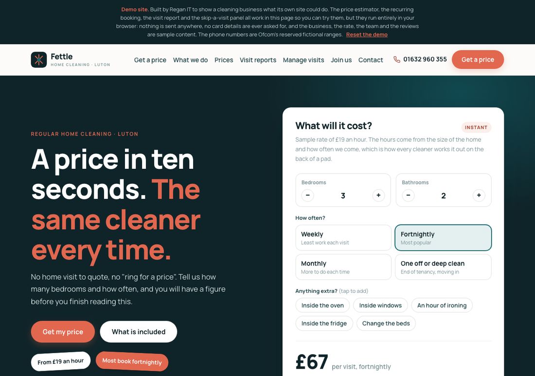 Fettle Home Cleaning website