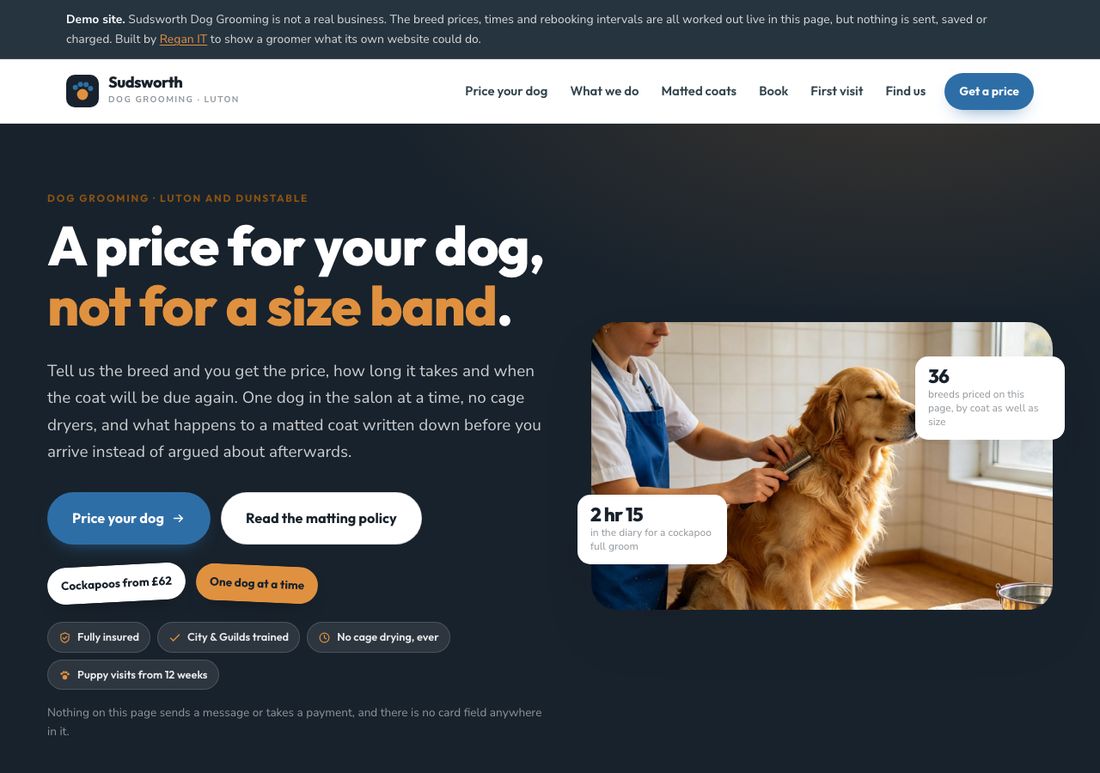 Sudsworth Dog Grooming website