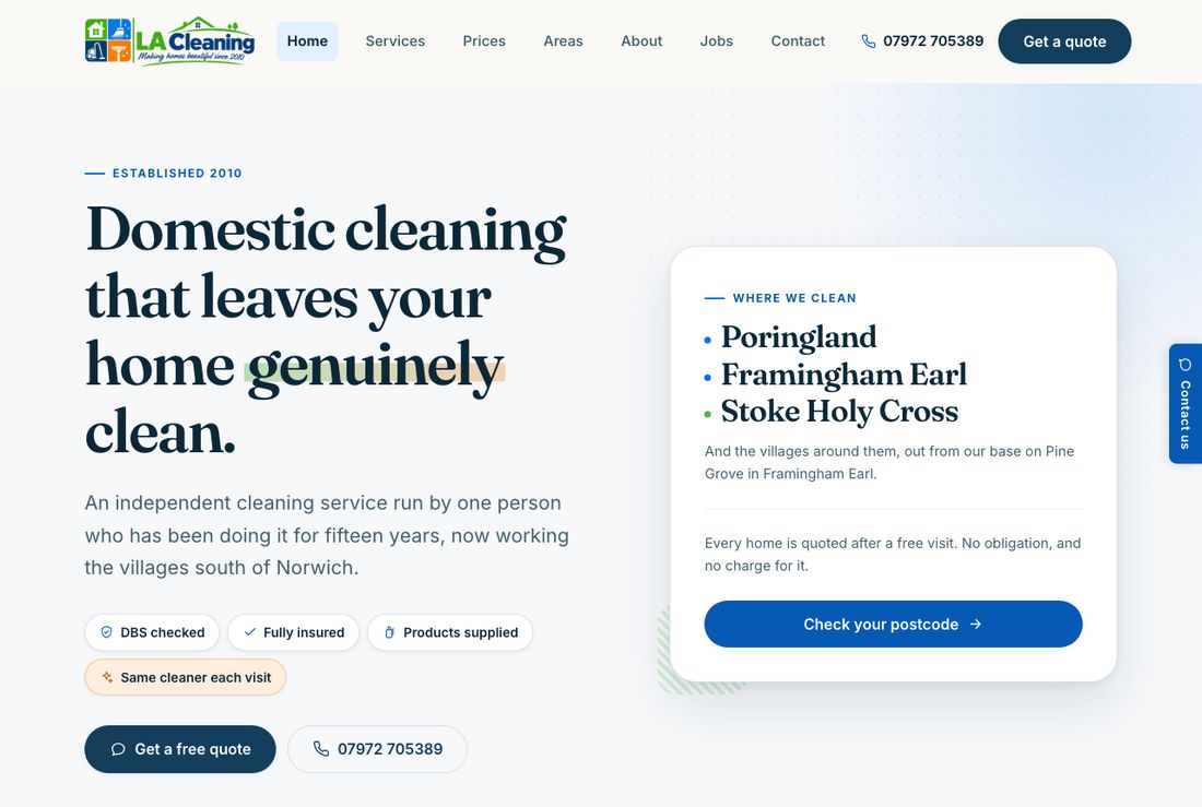LA Cleaning Norwich website