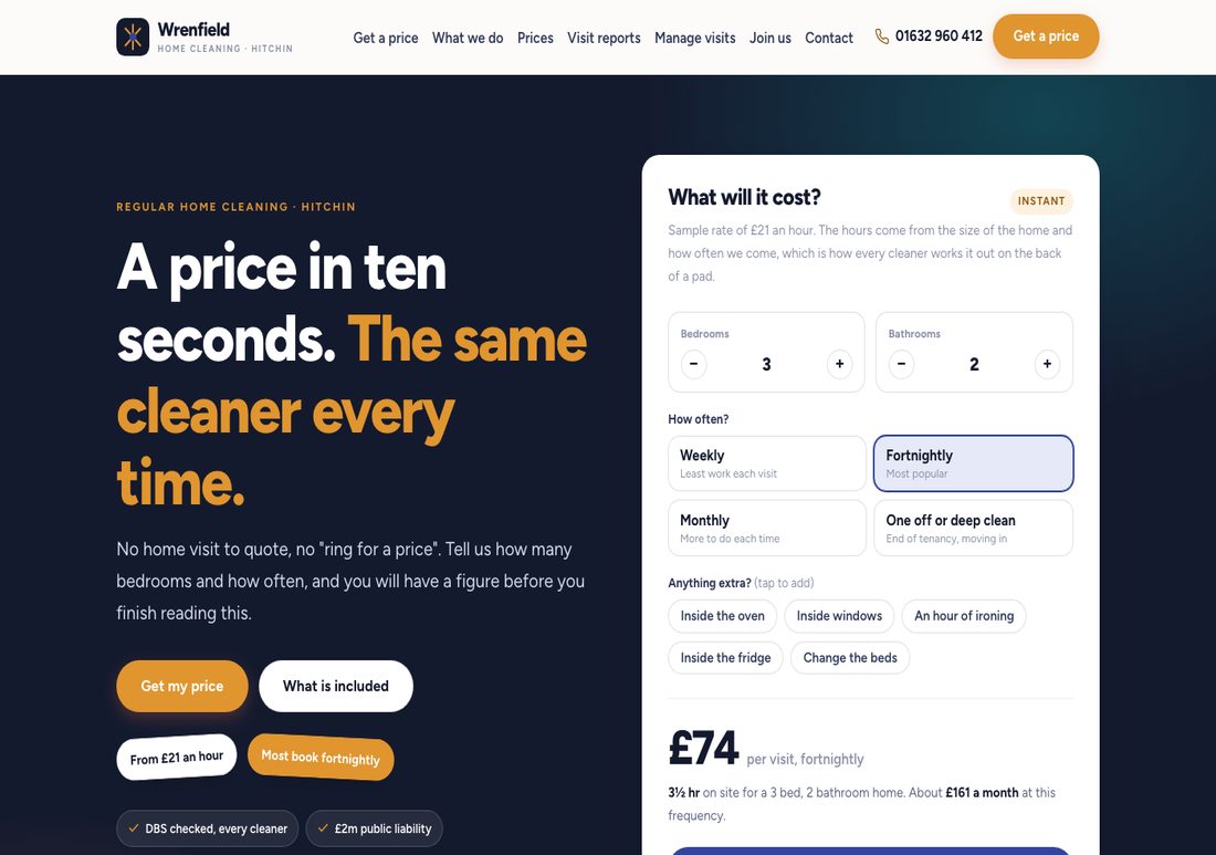 Wrenfield Home Cleaning website